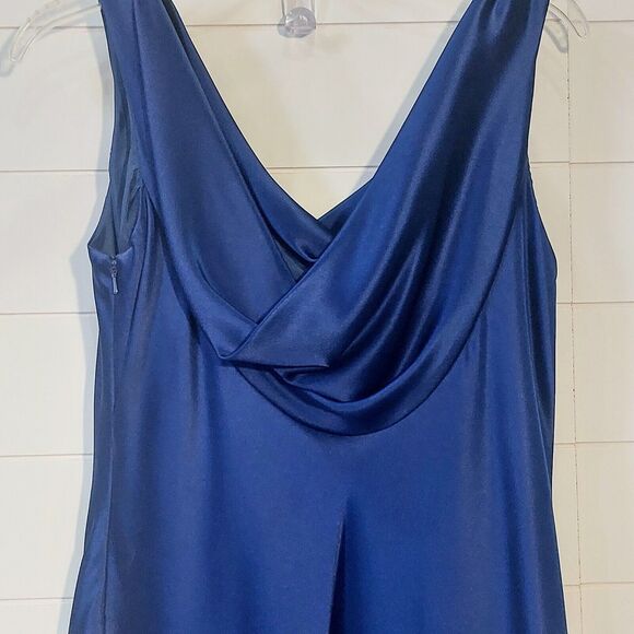 Jones New York Women's 10 Satin Draped Neckline Cocktail Dress Blue Lined Prom - Picture 2 of 9
